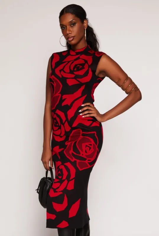 Almost Famous Rose Print Asymmetric Dress sold by Rainbow