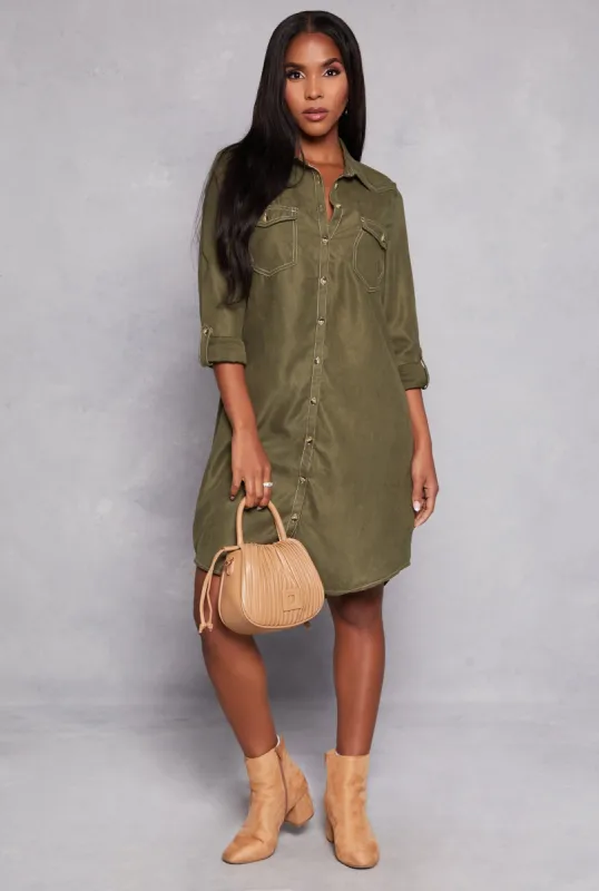 Tabbed Sleeve Button Down Shirt Dress sold by Rainbow
