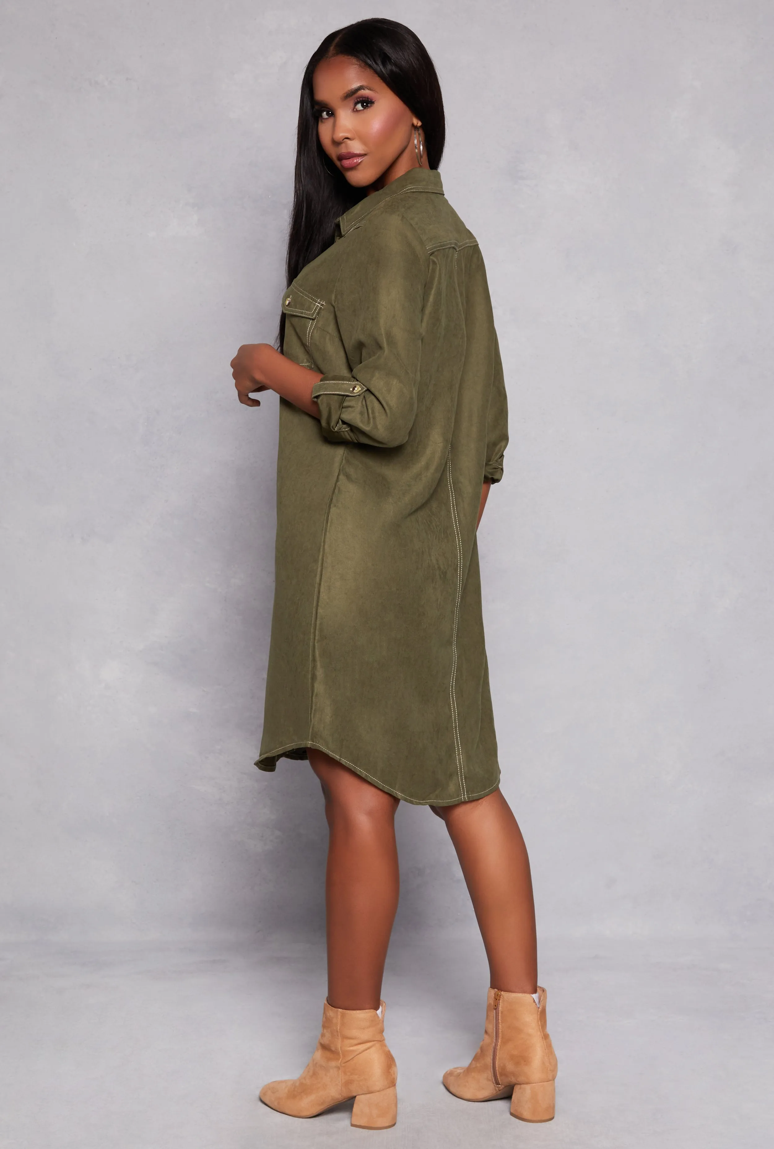 Tabbed Sleeve Button Down Shirt Dress sold by Rainbow product image thumbnail 3