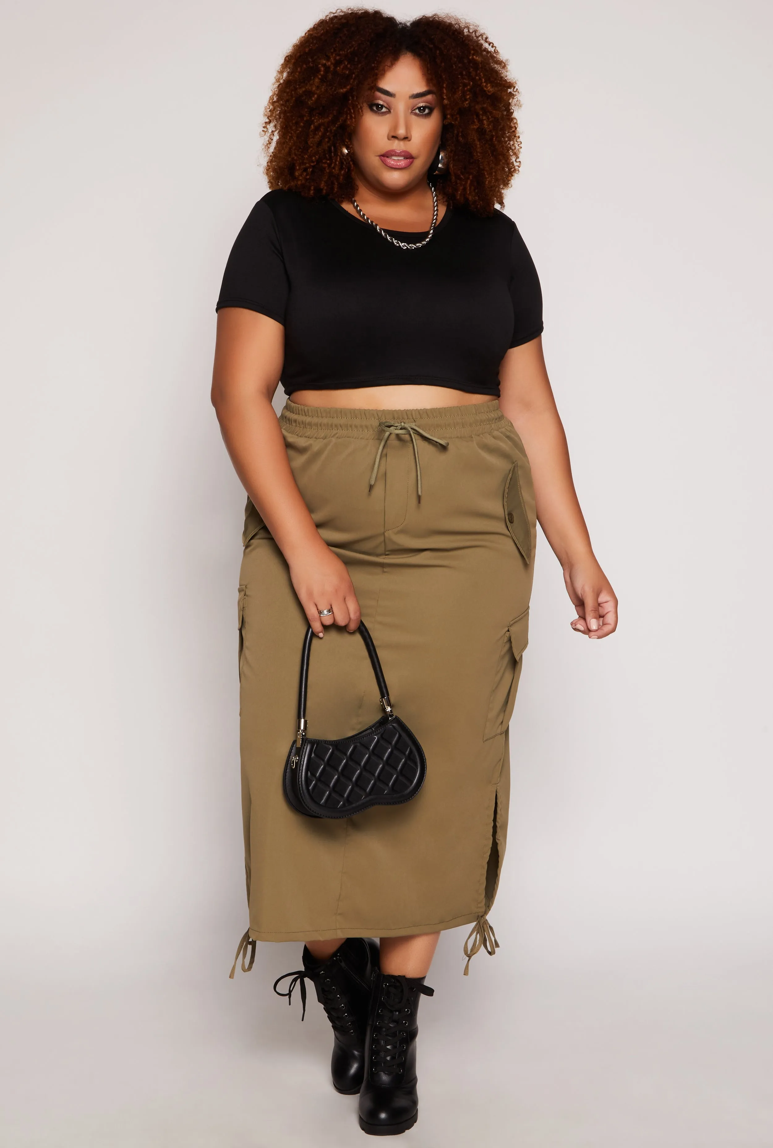 Plus Size Cargo Midi Skirt sold by Rainbow
