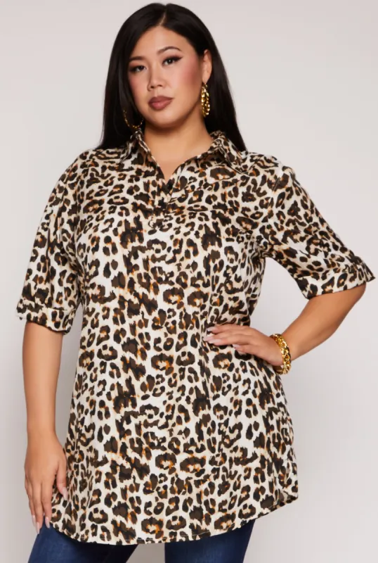 Plus Size Leopard Print Tunic Top made by Rainbow