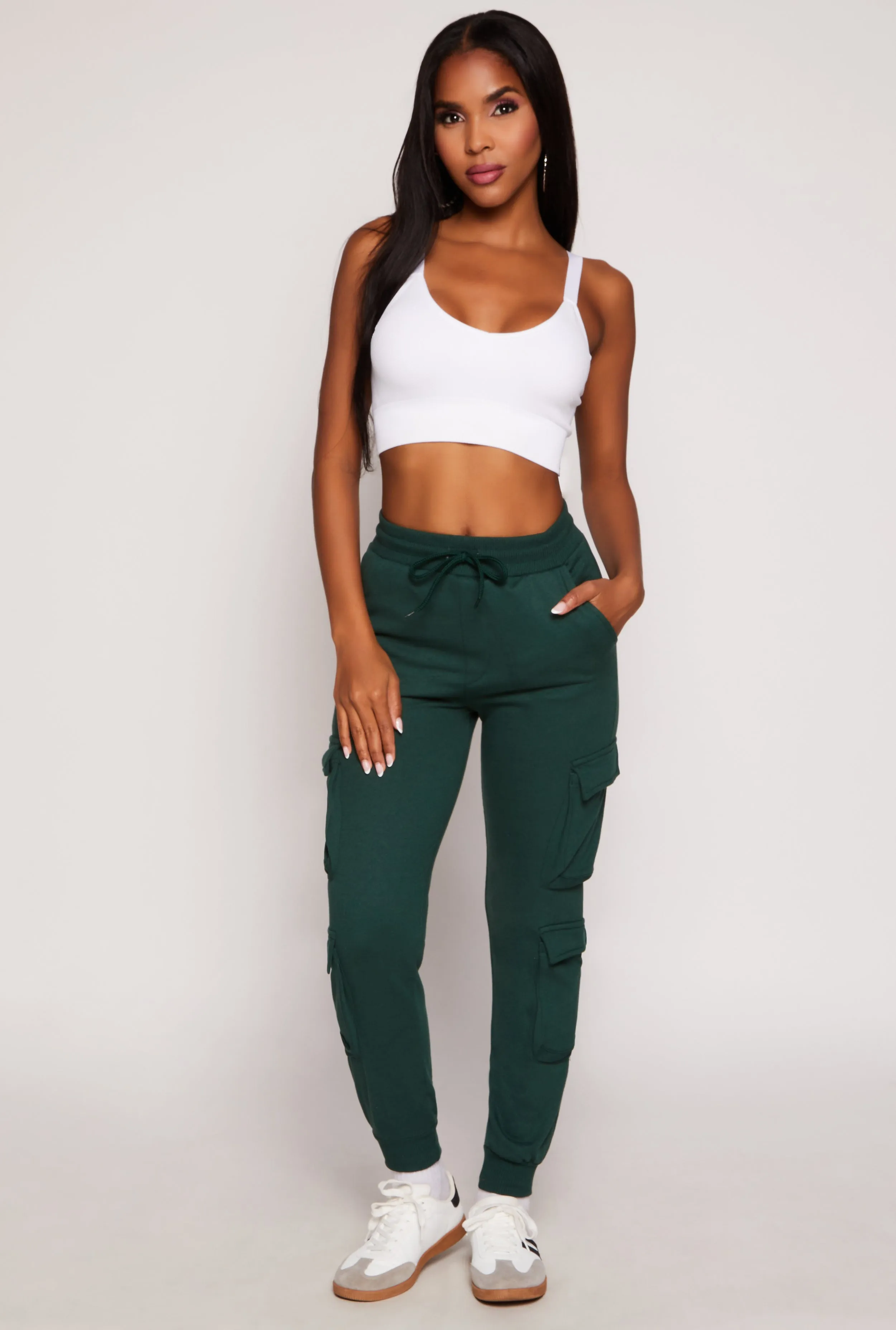 Fleece High Waist Drawstring Cargo Joggers sold by Rainbow