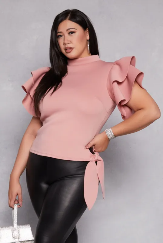 Plus Size Scuba Tiered Sleeve Top sold by Rainbow