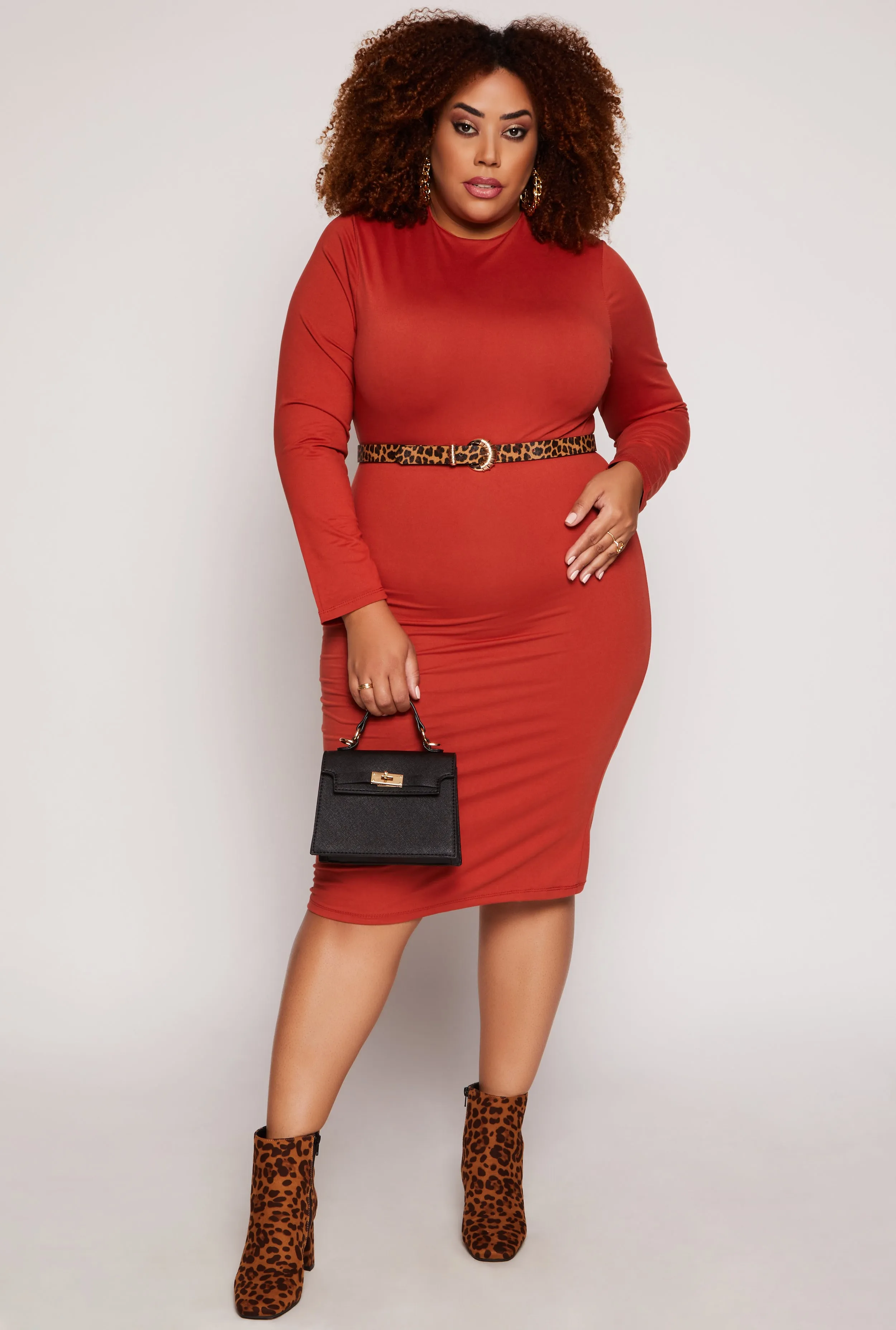 Plus Size Funnel Neck Long Sleeve Dress sold by Rainbow product image thumbnail 2