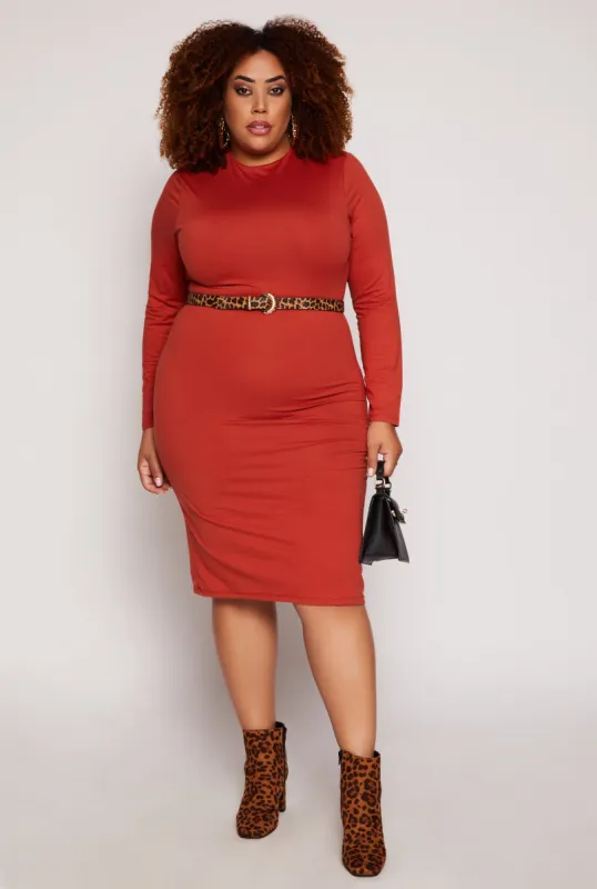 Plus Size Funnel Neck Long Sleeve Dress sold by Rainbow