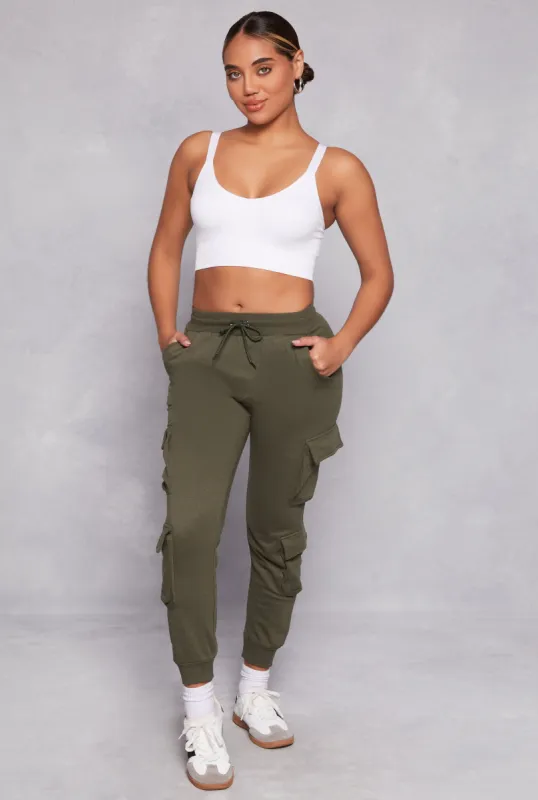 Fleece High Waist Drawstring Cargo Joggers sold by Rainbow