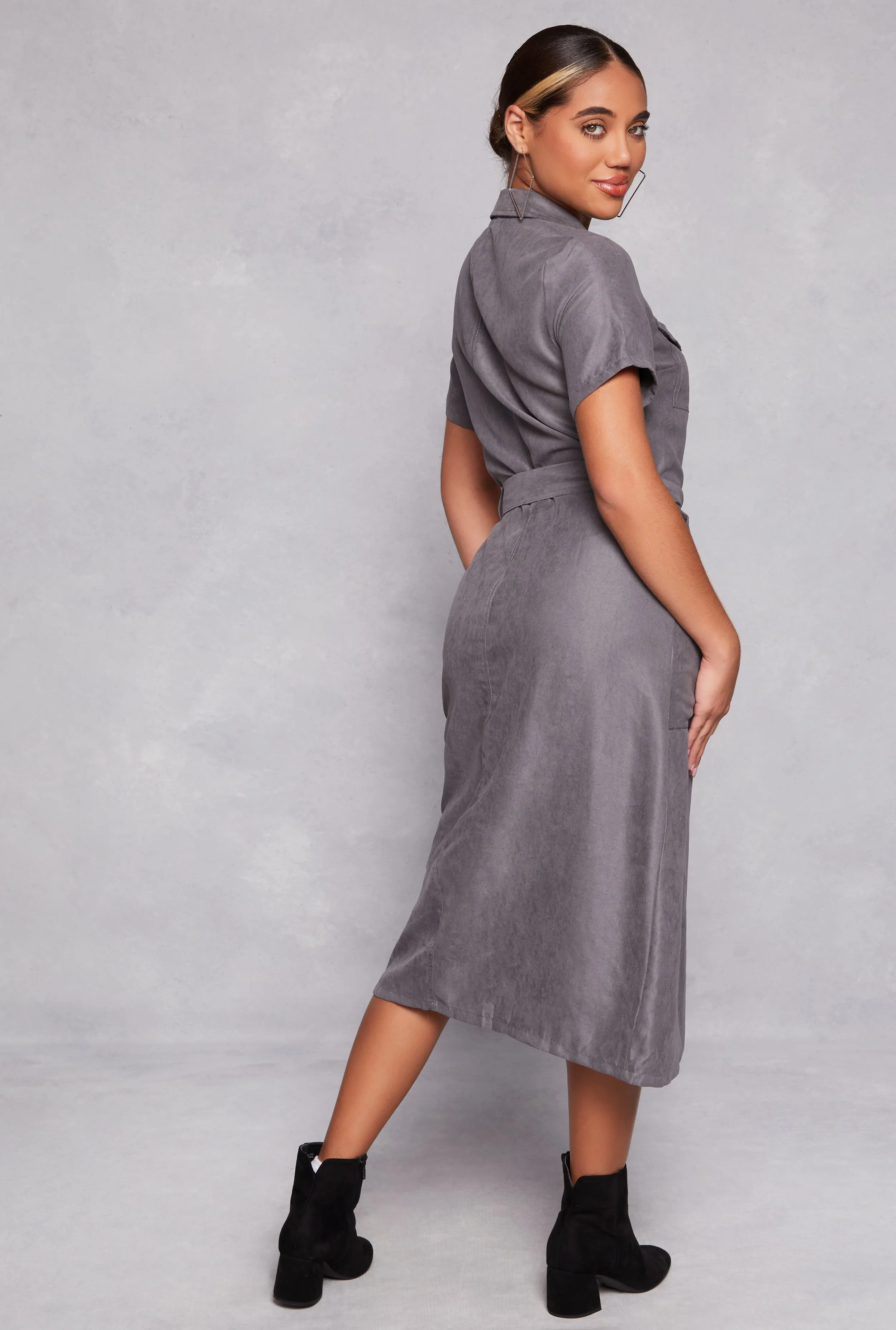 Tie Waist Belted Button Down Shirt Dress sold by Rainbow product image thumbnail 3