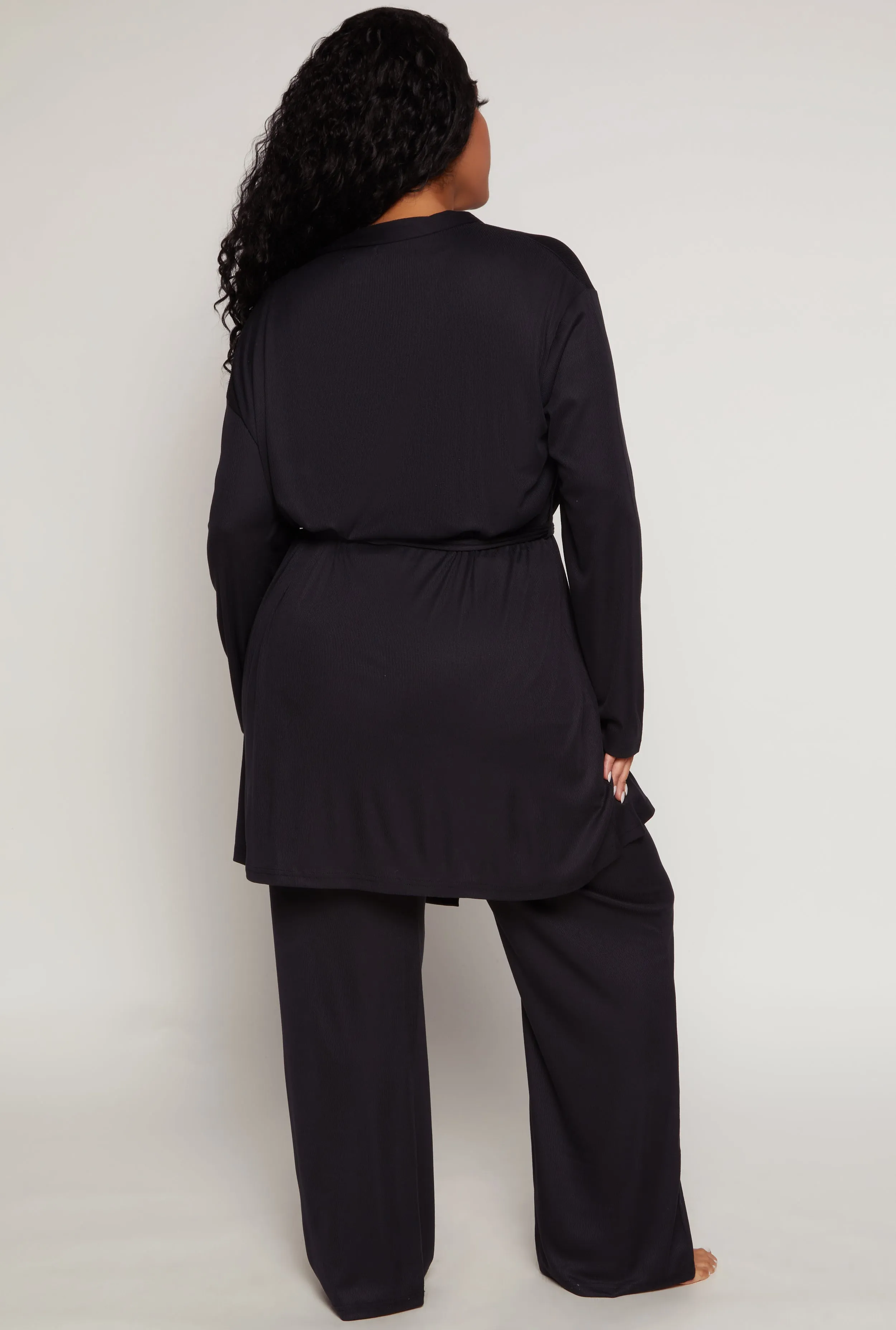 Plus Size Ribbed Knit Pajama Tank Top and Pants with Robe sold by Rainbow product image thumbnail 2