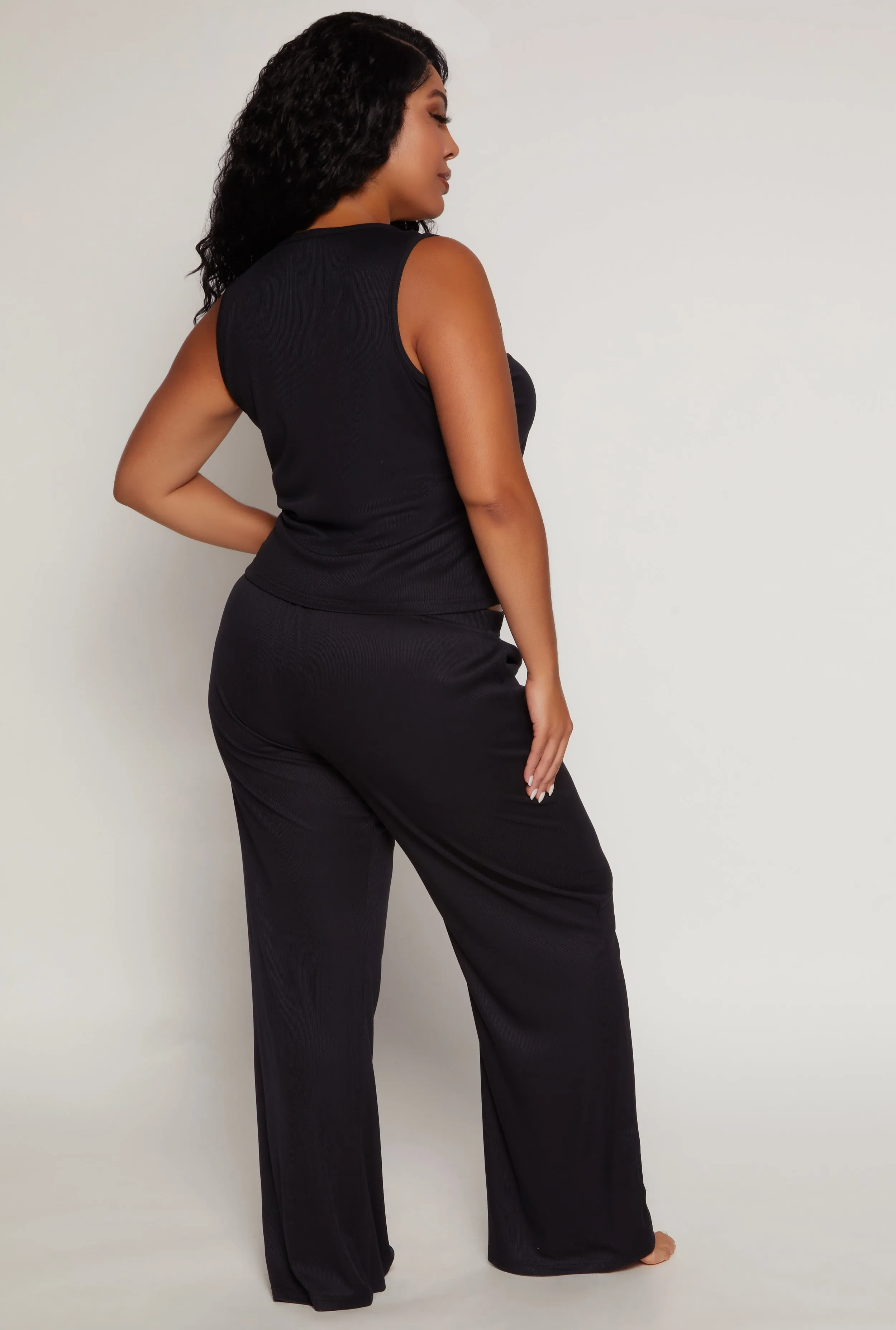 Plus Size Ribbed Knit Pajama Tank Top and Pants with Robe sold by Rainbow product image thumbnail 5