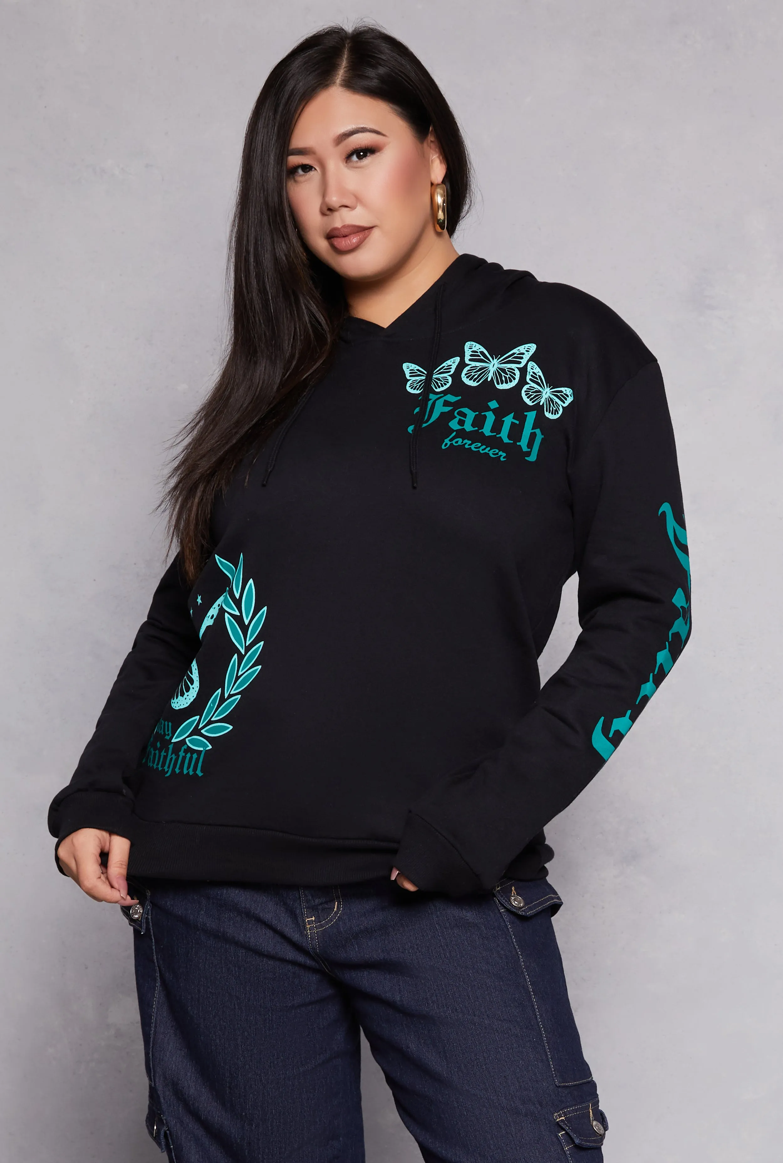 Plus Size Faith Forever Butterfly Graphic Hoodie sold by Rainbow