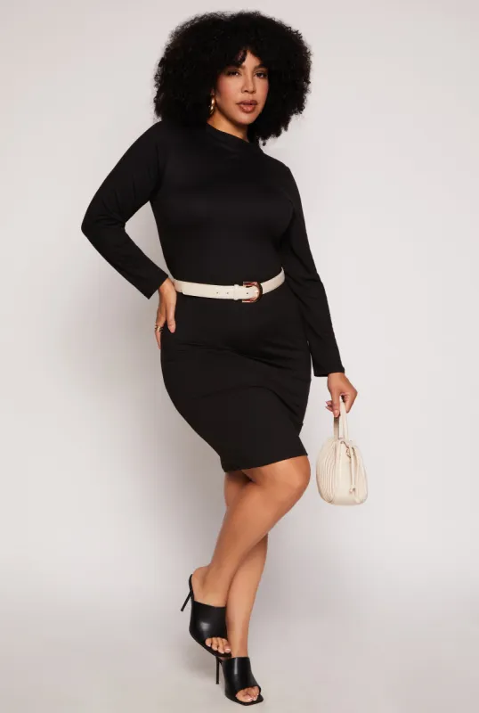 Plus Size Funnel Neck Long Sleeve Dress sold by Rainbow