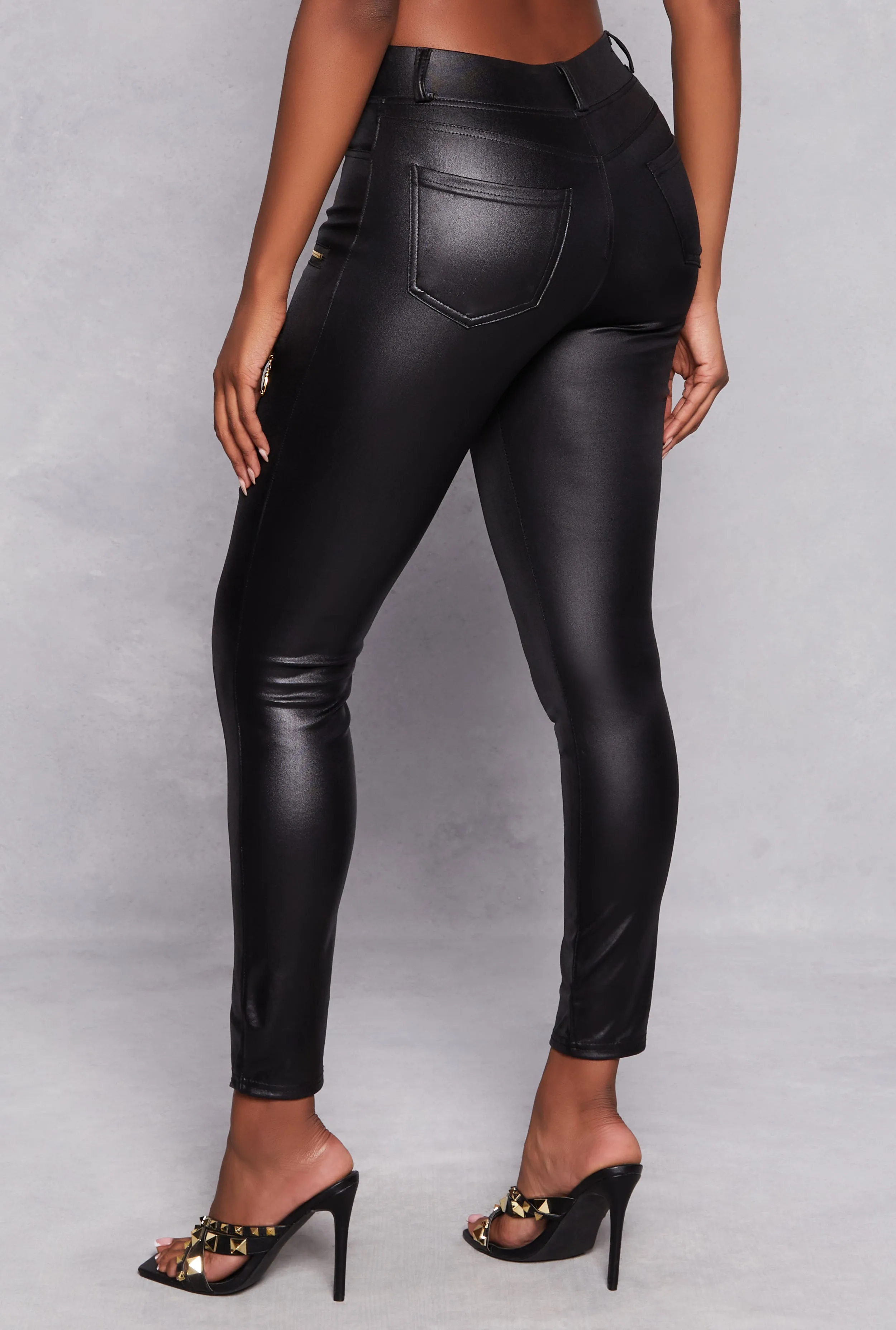 Faux Leather Zipper Detail High Waisted Pants sold by Rainbow product image thumbnail 3