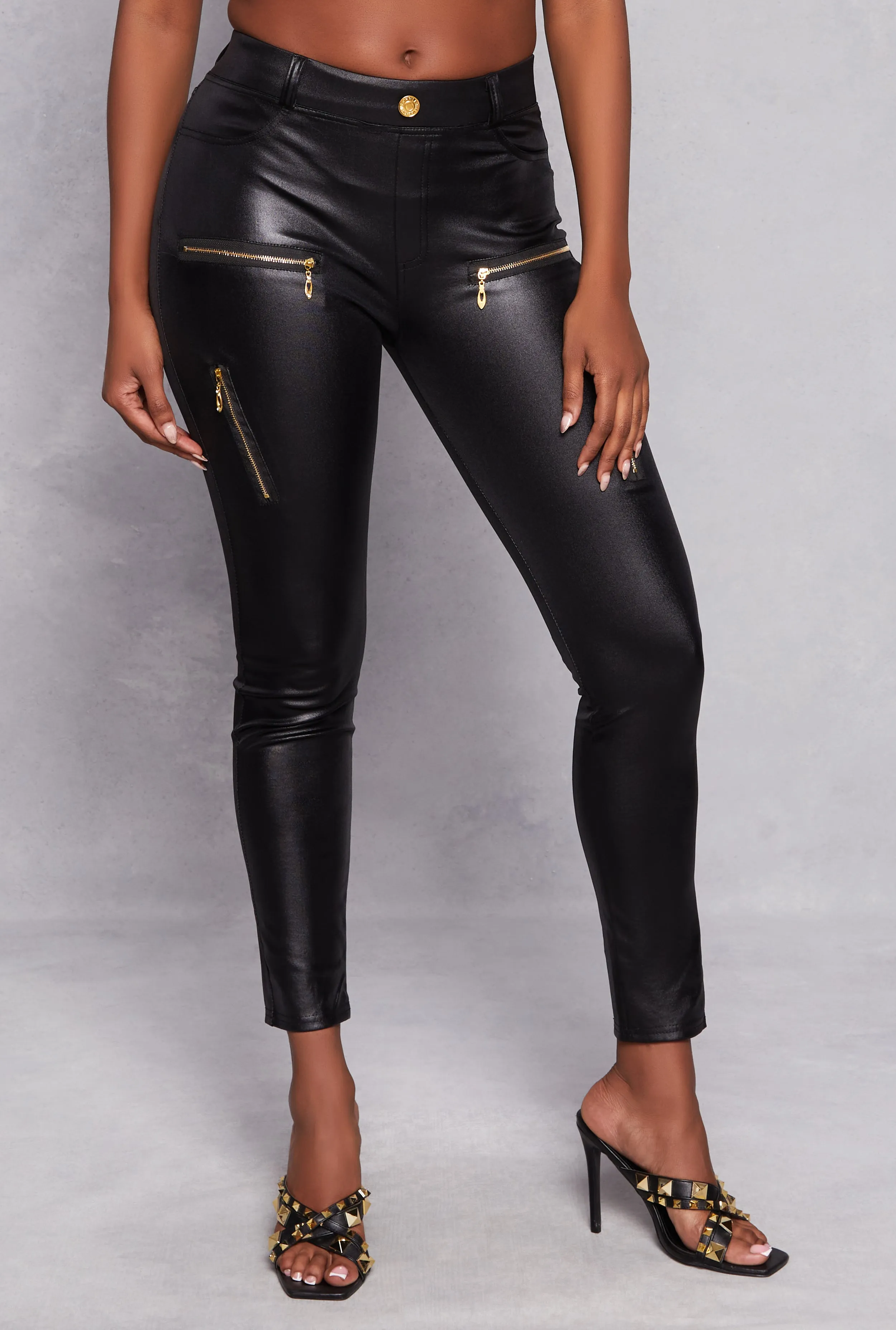 Faux Leather Zipper Detail High Waisted Pants sold by Rainbow product image thumbnail 2