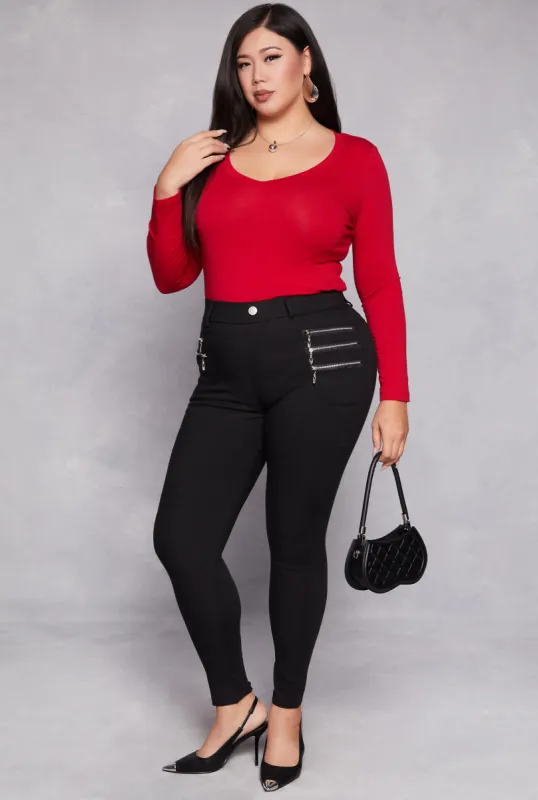 Plus Size Stretch Zipper Detail Skinny Leg Pants sold by Rainbow