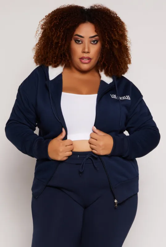 Plus Size City Graphic Zip Front Hoodie sold by Rainbow