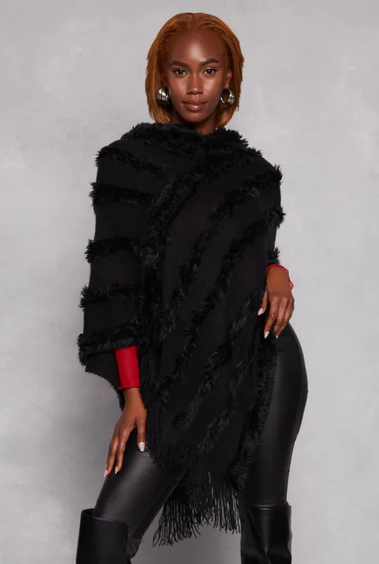 Faux Fur Hooded Poncho sold by Rainbow