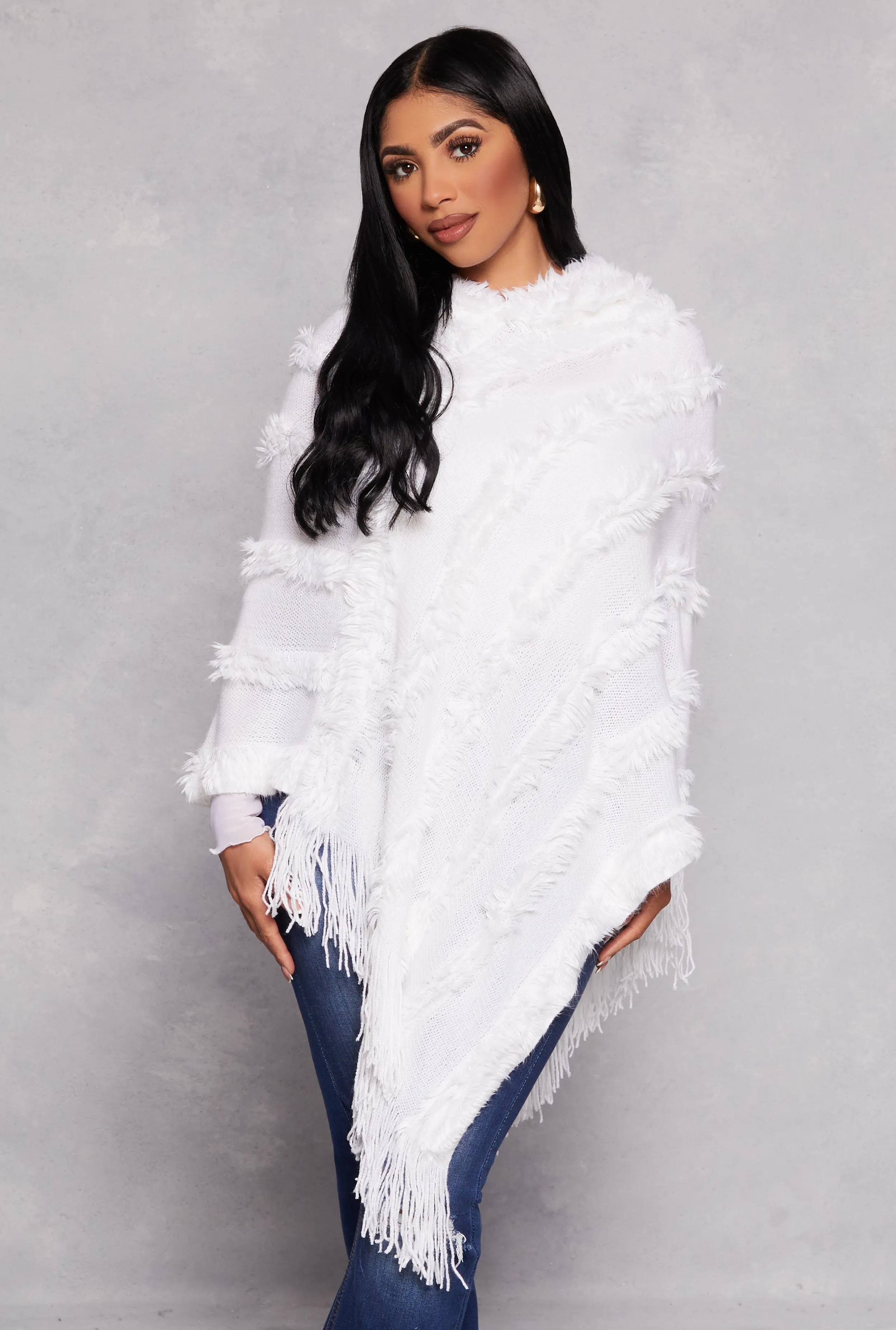 Faux Fur Hooded Poncho sold by Rainbow