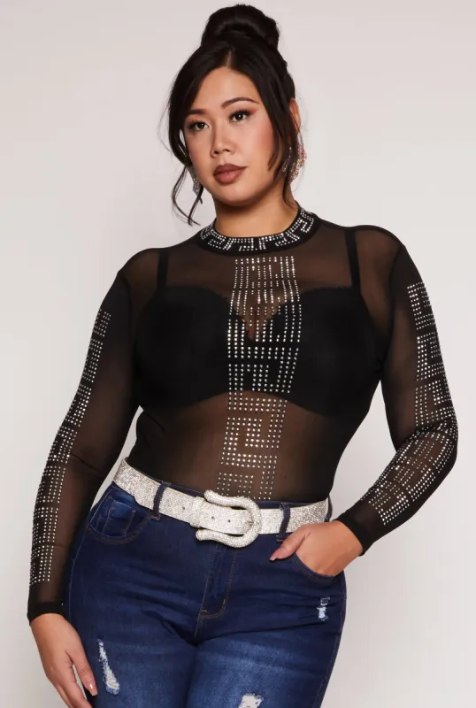 Plus Size Rhinestone Detail Top sold by Rainbow
