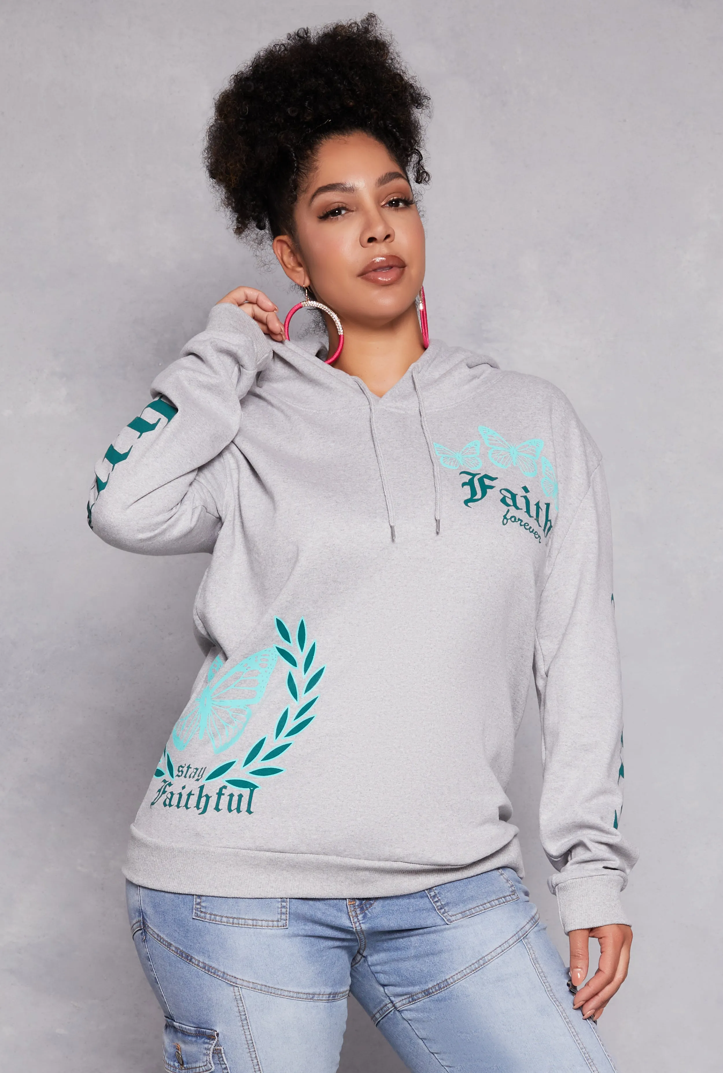Plus Size Faith Forever Butterfly Graphic Hoodie sold by Rainbow
