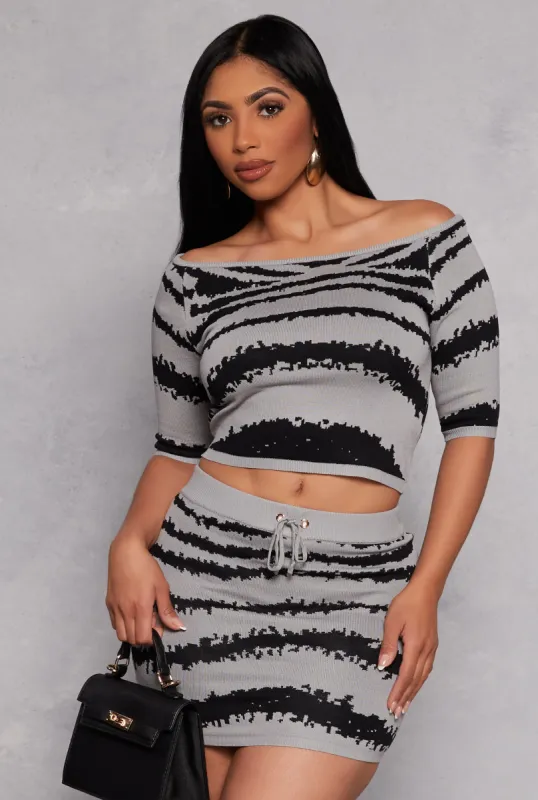 Printed Off the Shoulder Crop Top sold by Rainbow