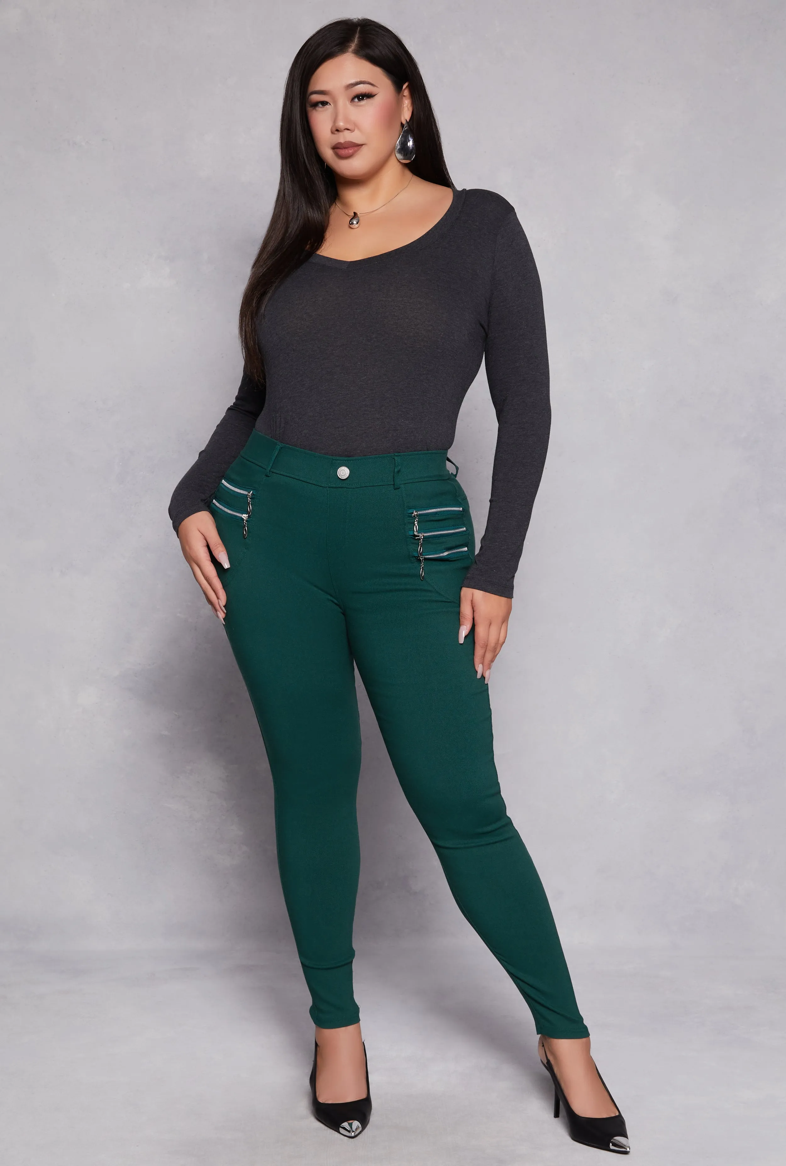Plus Size Stretch Zipper Detail Skinny Leg Pants sold by Rainbow