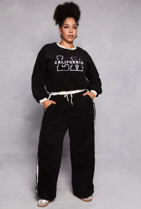 Plus Size Almost Famous Side Stripe Sherpa Pants sold by Rainbow