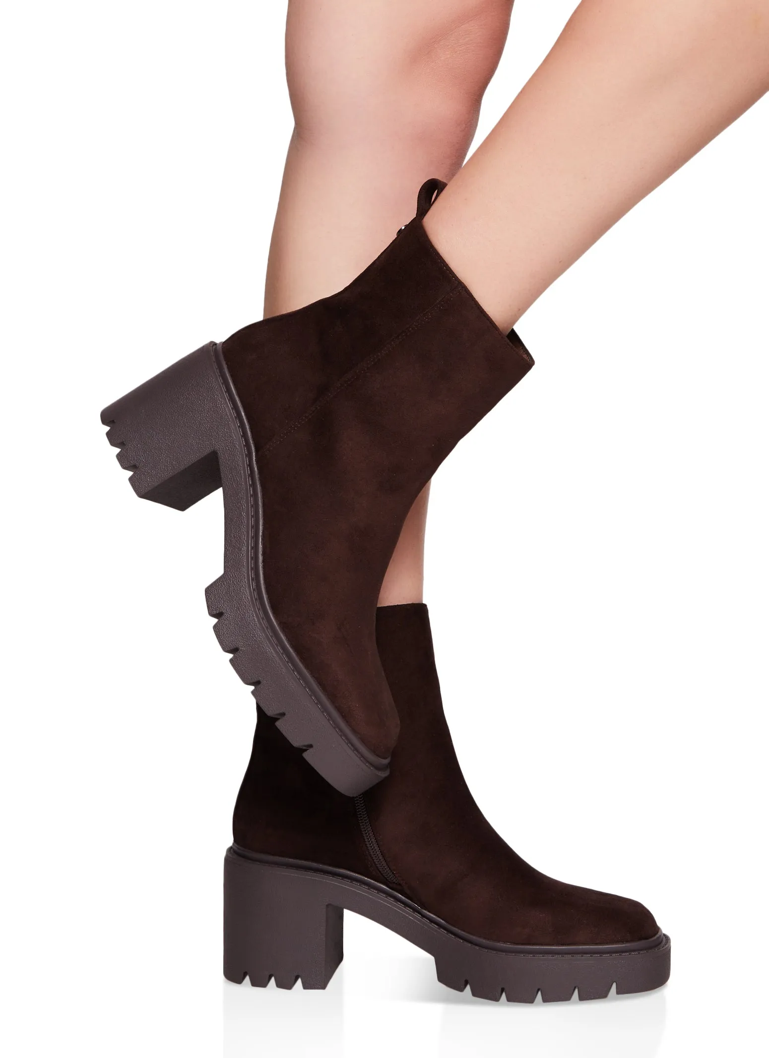 Platform Lug Sole Mid Heel Booties sold by Rainbow