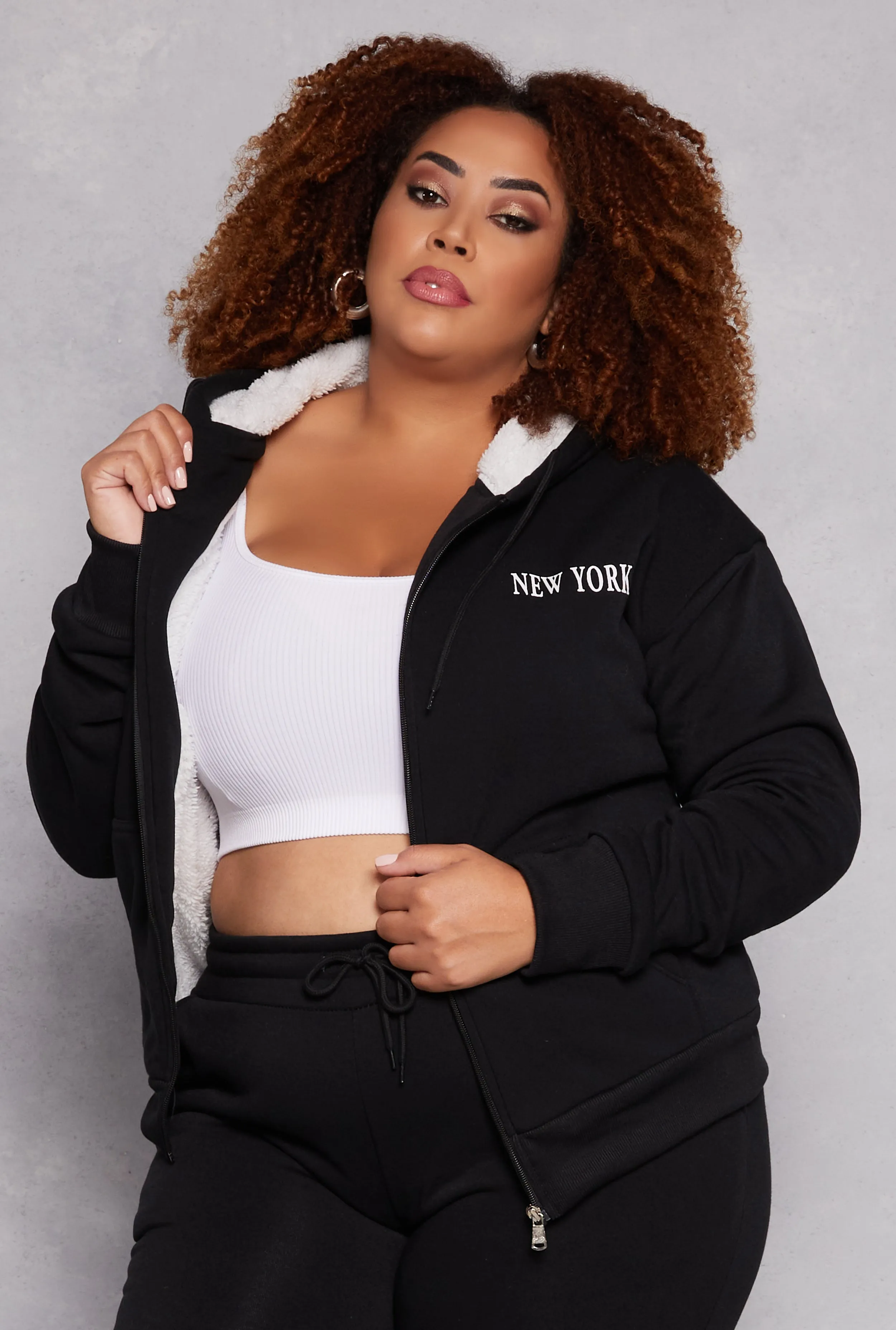 Plus Size City Graphic Zip Front Hoodie sold by Rainbow