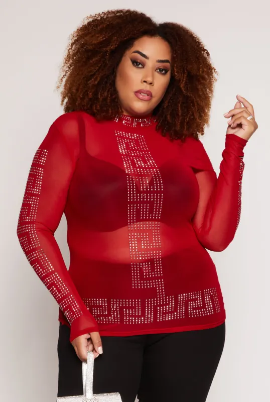 Plus Size Rhinestone Detail Top sold by Rainbow