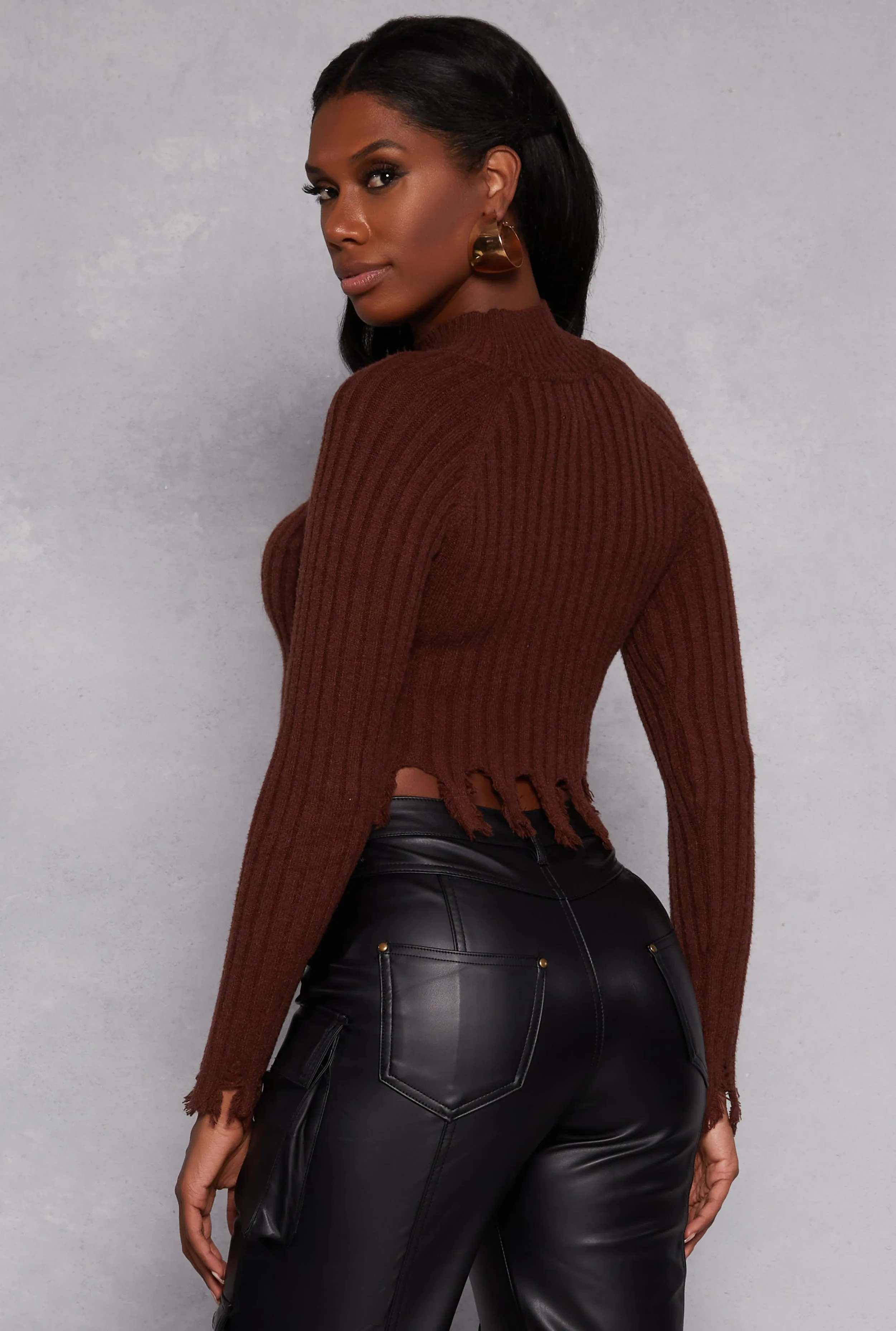 Ribbed Distressed Hem Mock Neck Sweater sold by Rainbow product image thumbnail 3