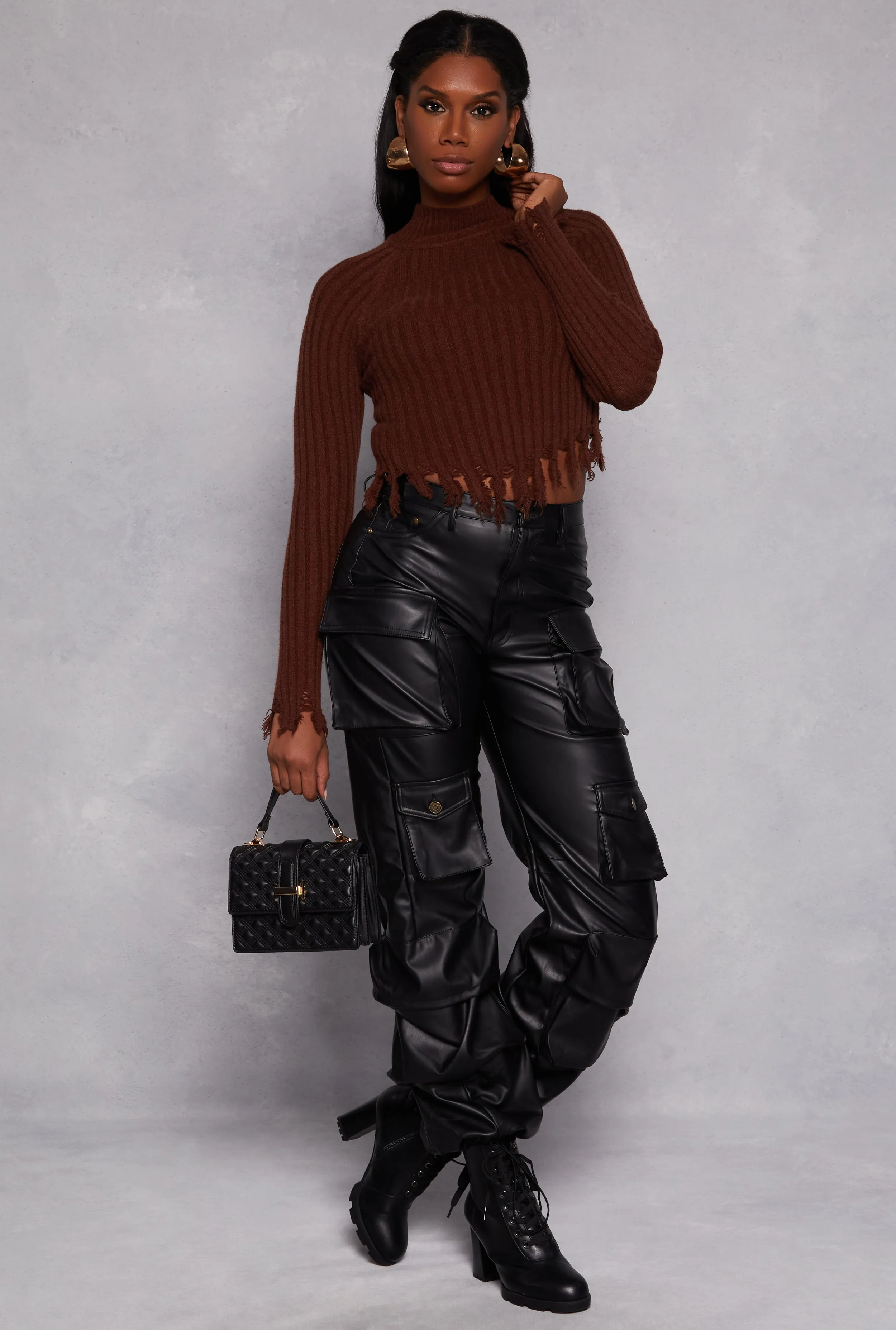 Ribbed Distressed Hem Mock Neck Sweater sold by Rainbow product image thumbnail 2