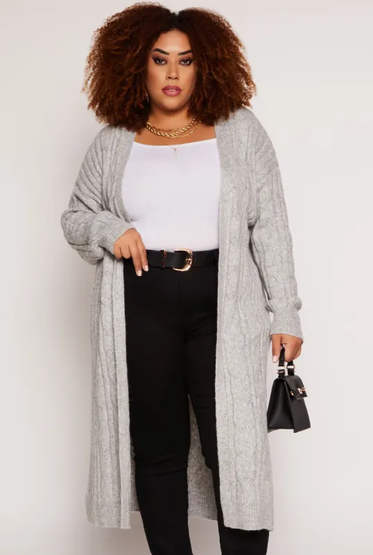 Plus Size Almost Famous Cable Knit Long Cardigan sold by Rainbow