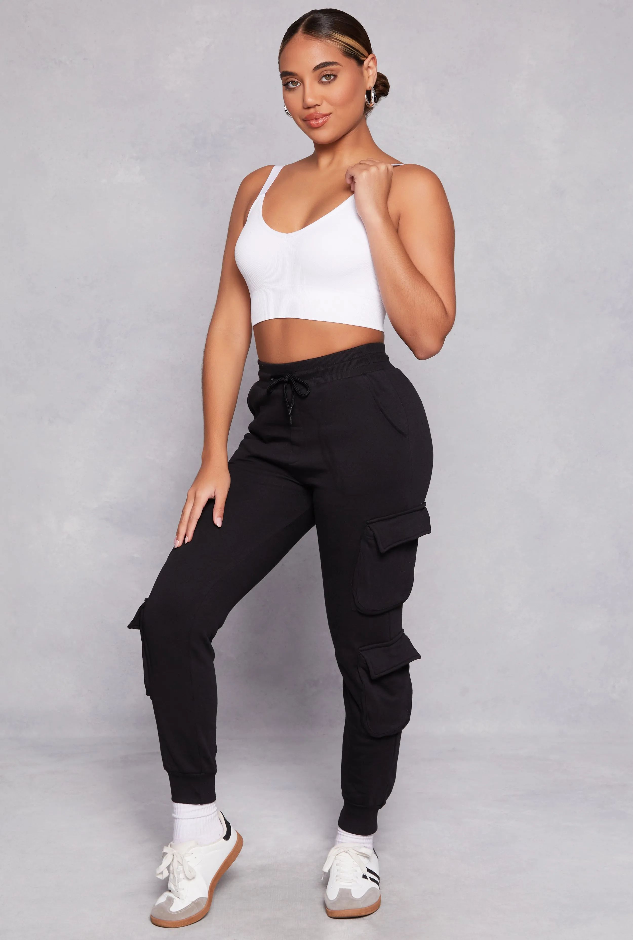 Fleece High Waist Drawstring Cargo Joggers sold by Rainbow