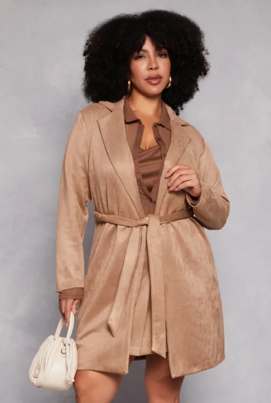 Plus Size Suede Tie Front Duster sold by Rainbow