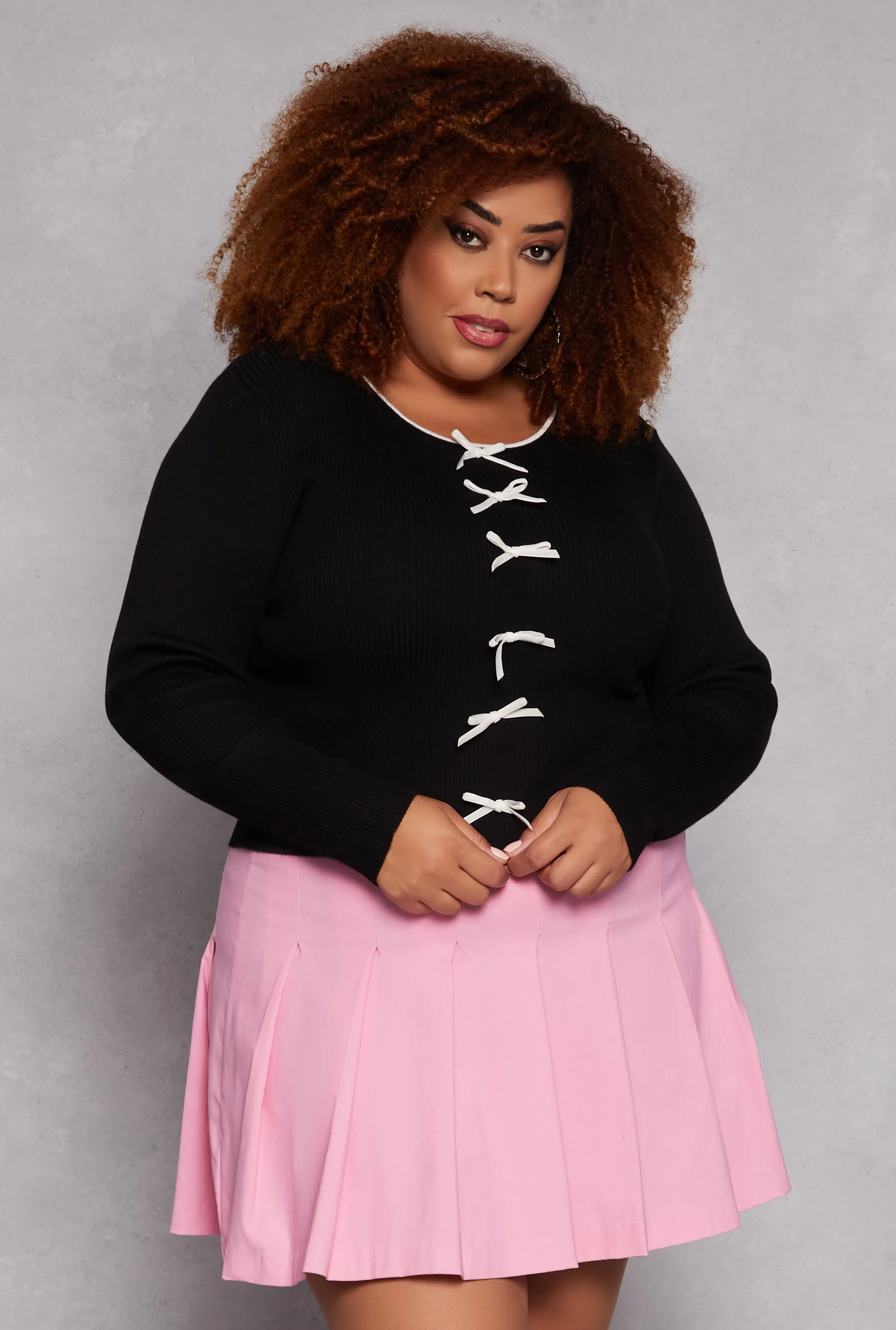 Plus Size Almost Famous Bow Detail Sweater sold by Rainbow