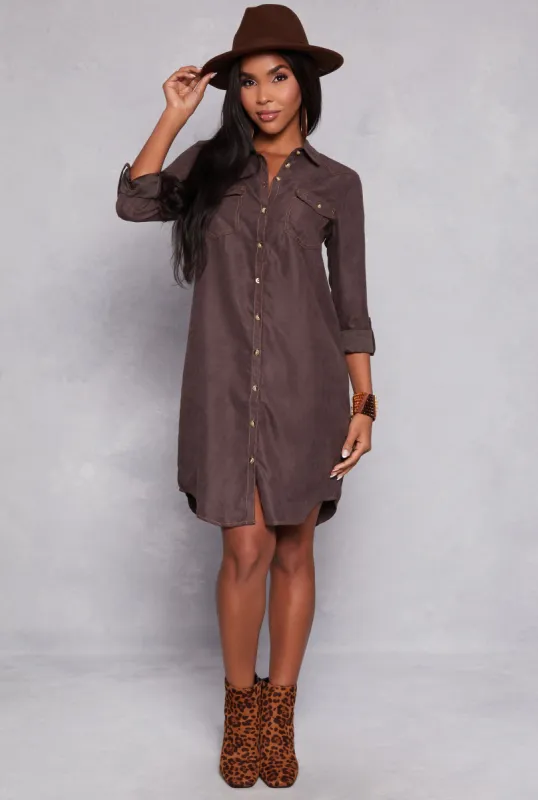 Tabbed Sleeve Button Down Shirt Dress sold by Rainbow