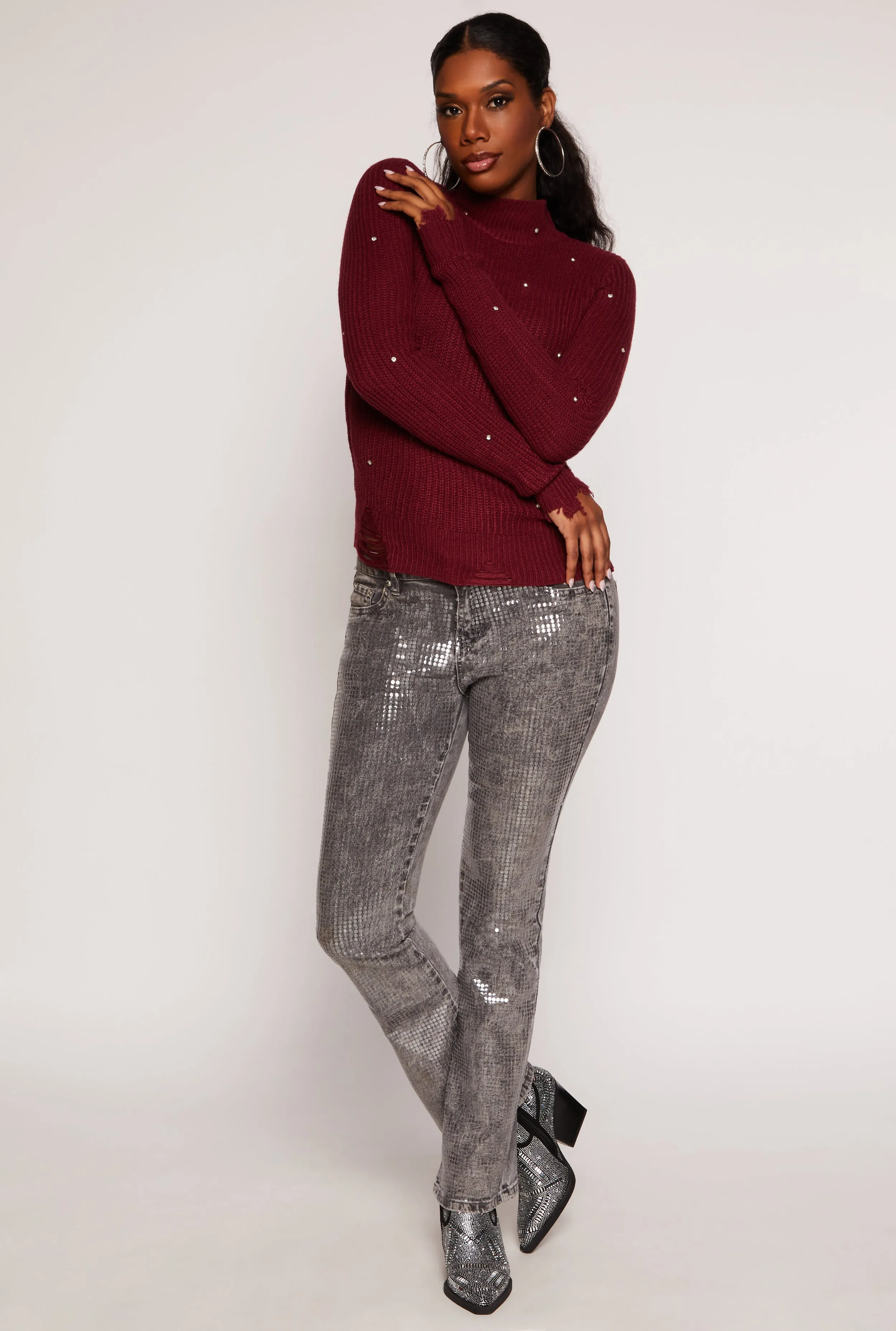 Rhinestone Studded Distressed Sweater sold by Rainbow product image thumbnail 2