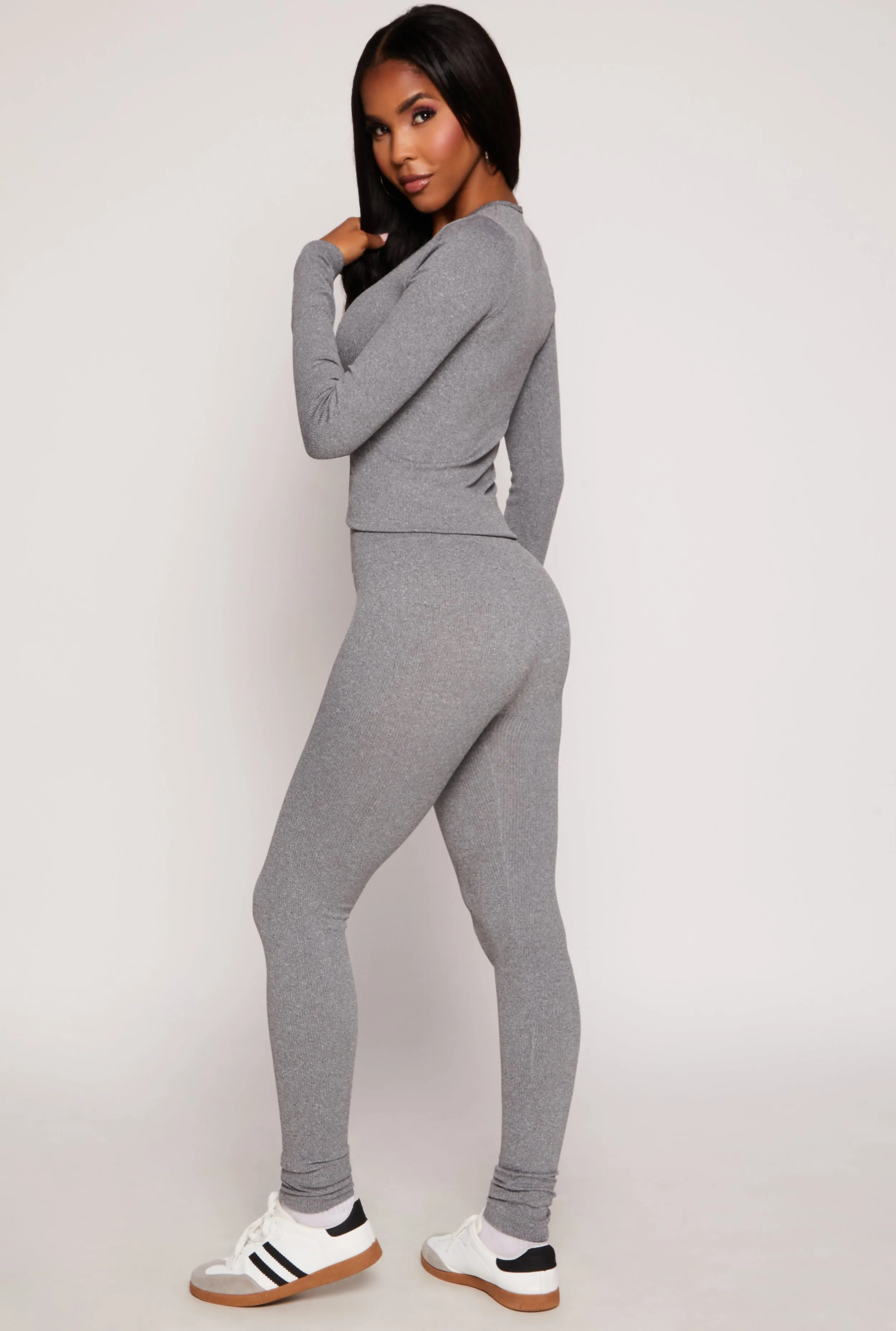 Seamless Ribbed Knit Long Sleeve Top and Leggings Set sold by Rainbow product image thumbnail 3