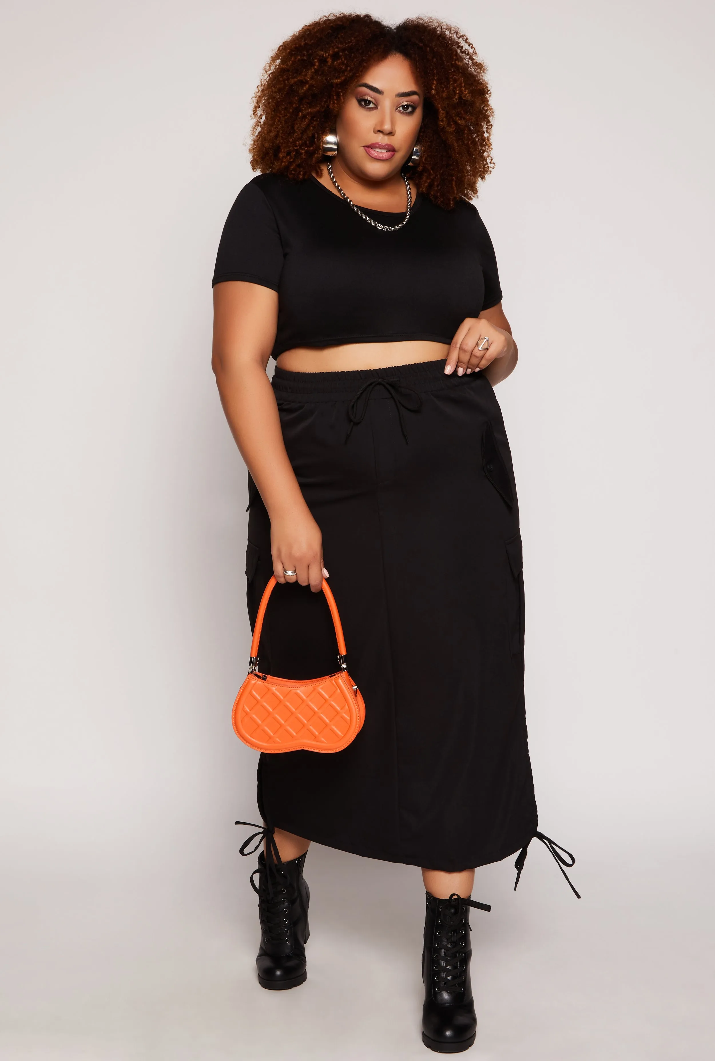 Plus Size Cargo Midi Skirt sold by Rainbow