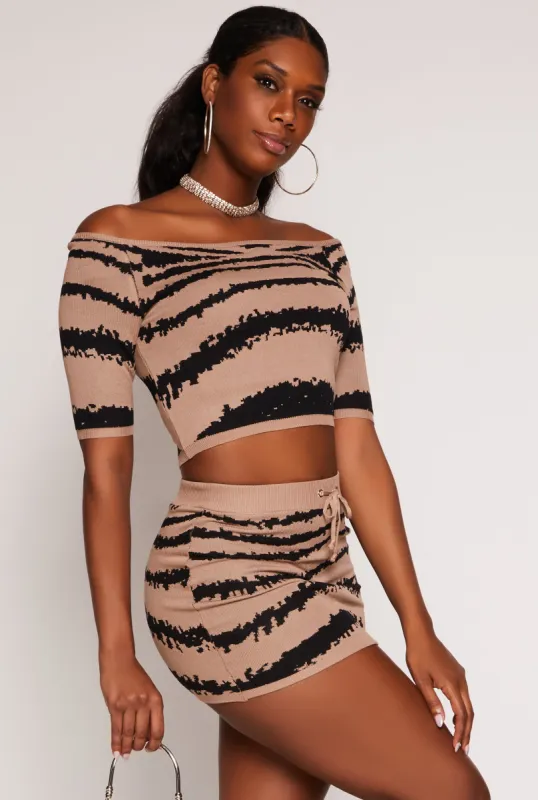 Printed Off the Shoulder Crop Top sold by Rainbow