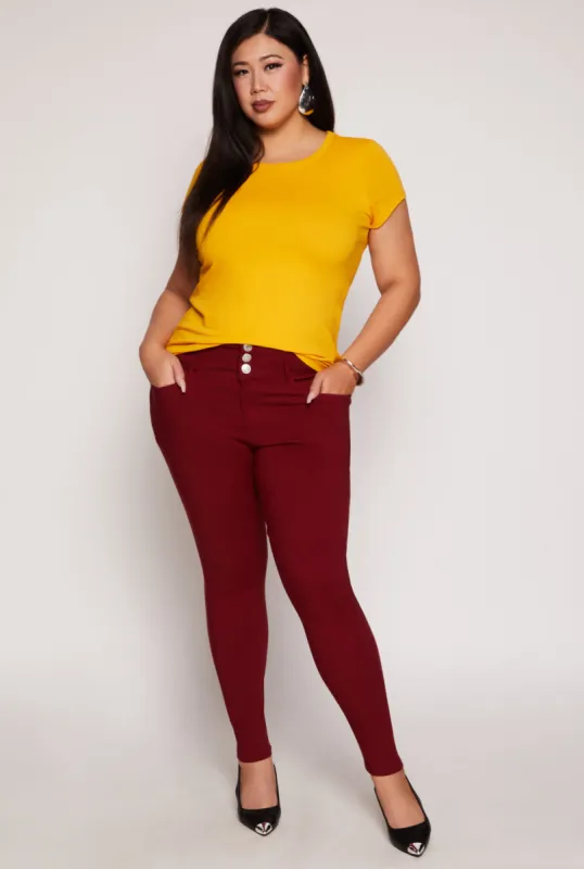 Plus Size Stretch Triple Button Skinny Leg Pants sold by Rainbow