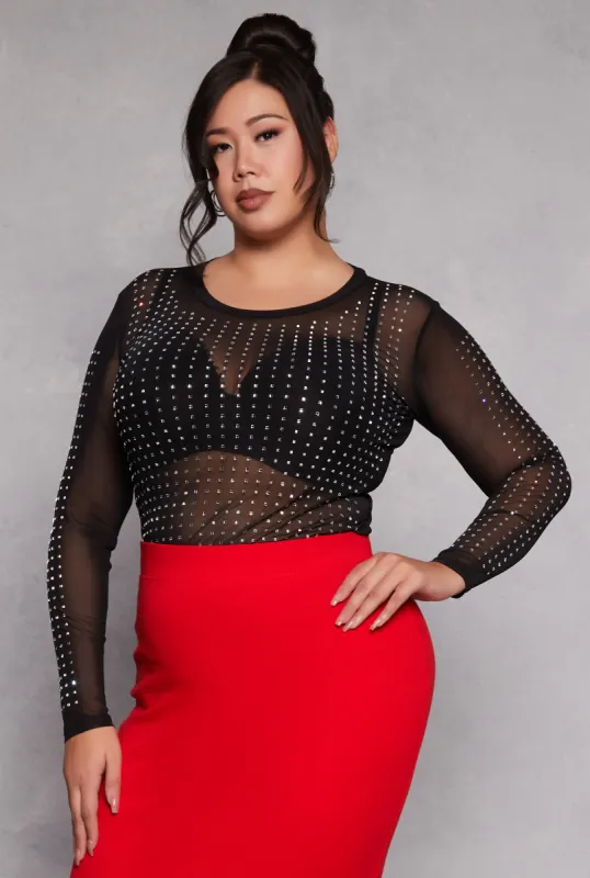 Plus Size Rhinestone Long Sleeve Top sold by Rainbow