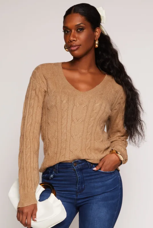Cable Knit V Neck Sweater sold by Rainbow