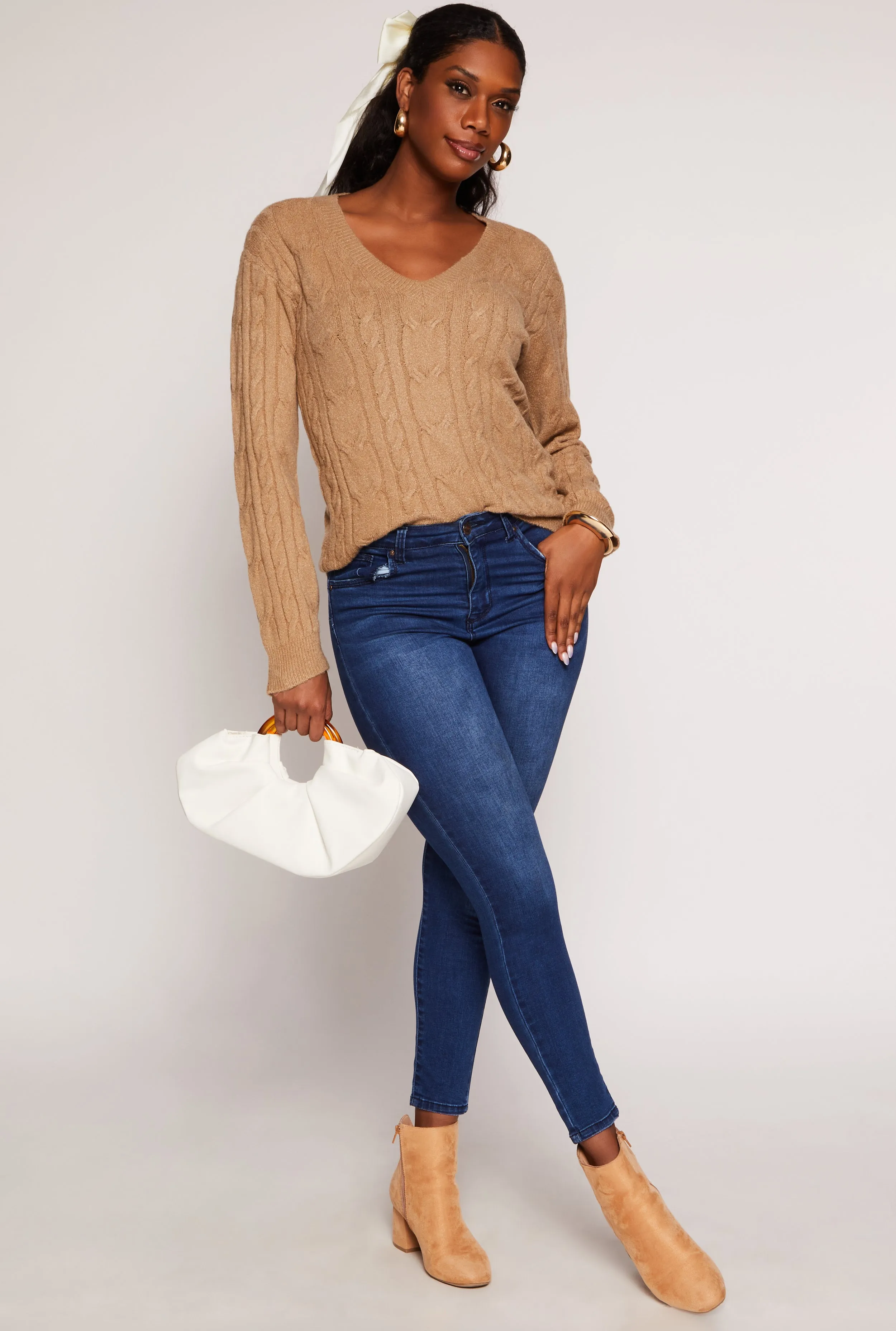 Cable Knit V Neck Sweater sold by Rainbow product image thumbnail 2