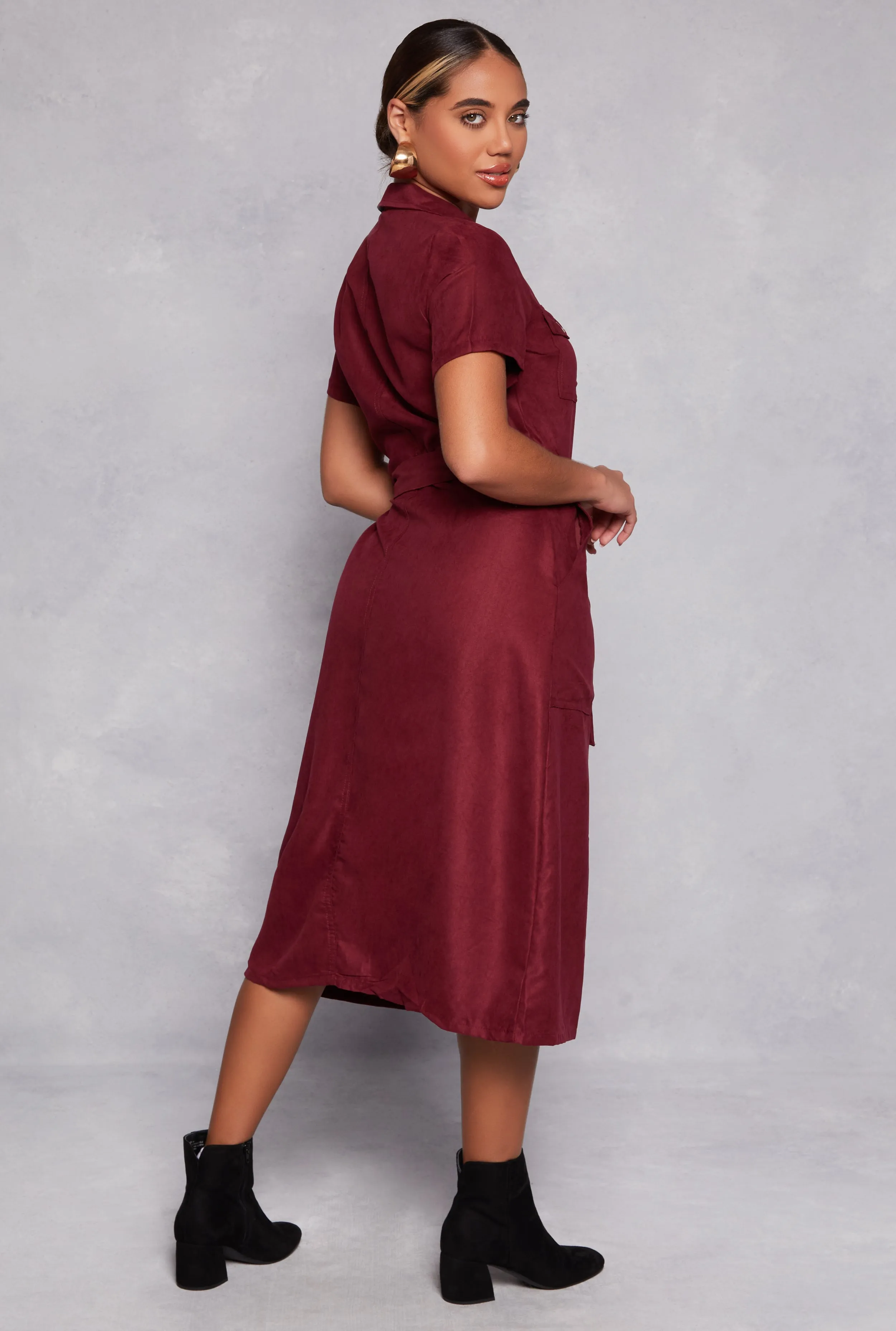 Tie Waist Belted Button Down Shirt Dress sold by Rainbow product image thumbnail 3