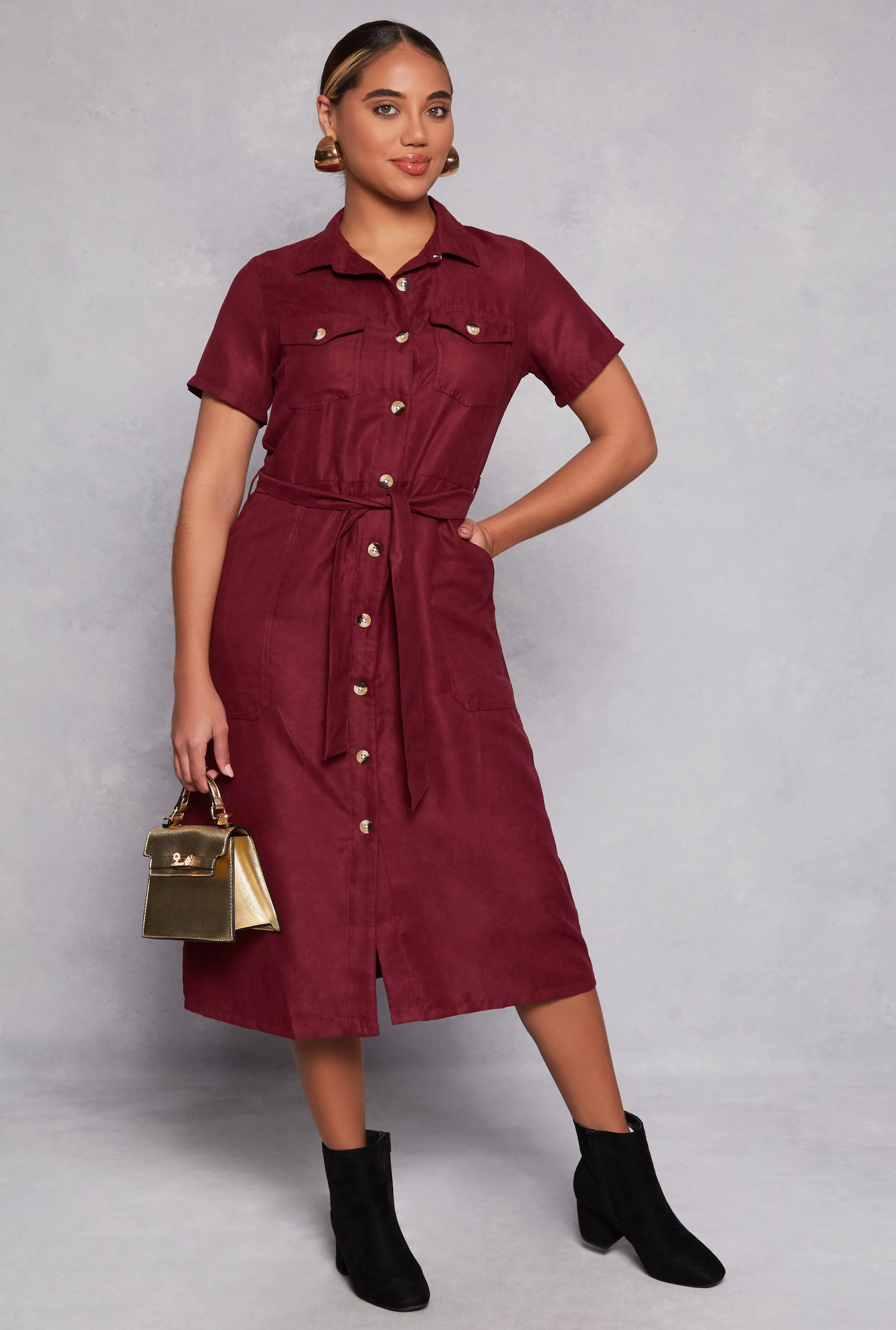 Tie Waist Belted Button Down Shirt Dress sold by Rainbow product image thumbnail 2