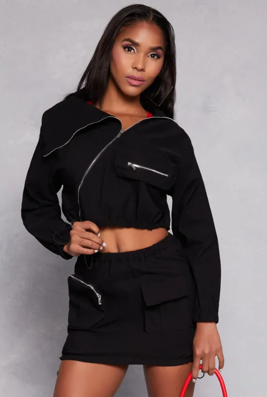 Asymmetrical Zip Front Cropped Jacket sold by Rainbow