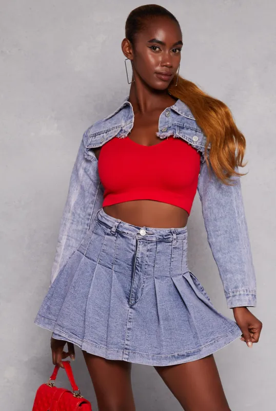 Denim Bolero Raw Hem Jean Jacket sold by Rainbow