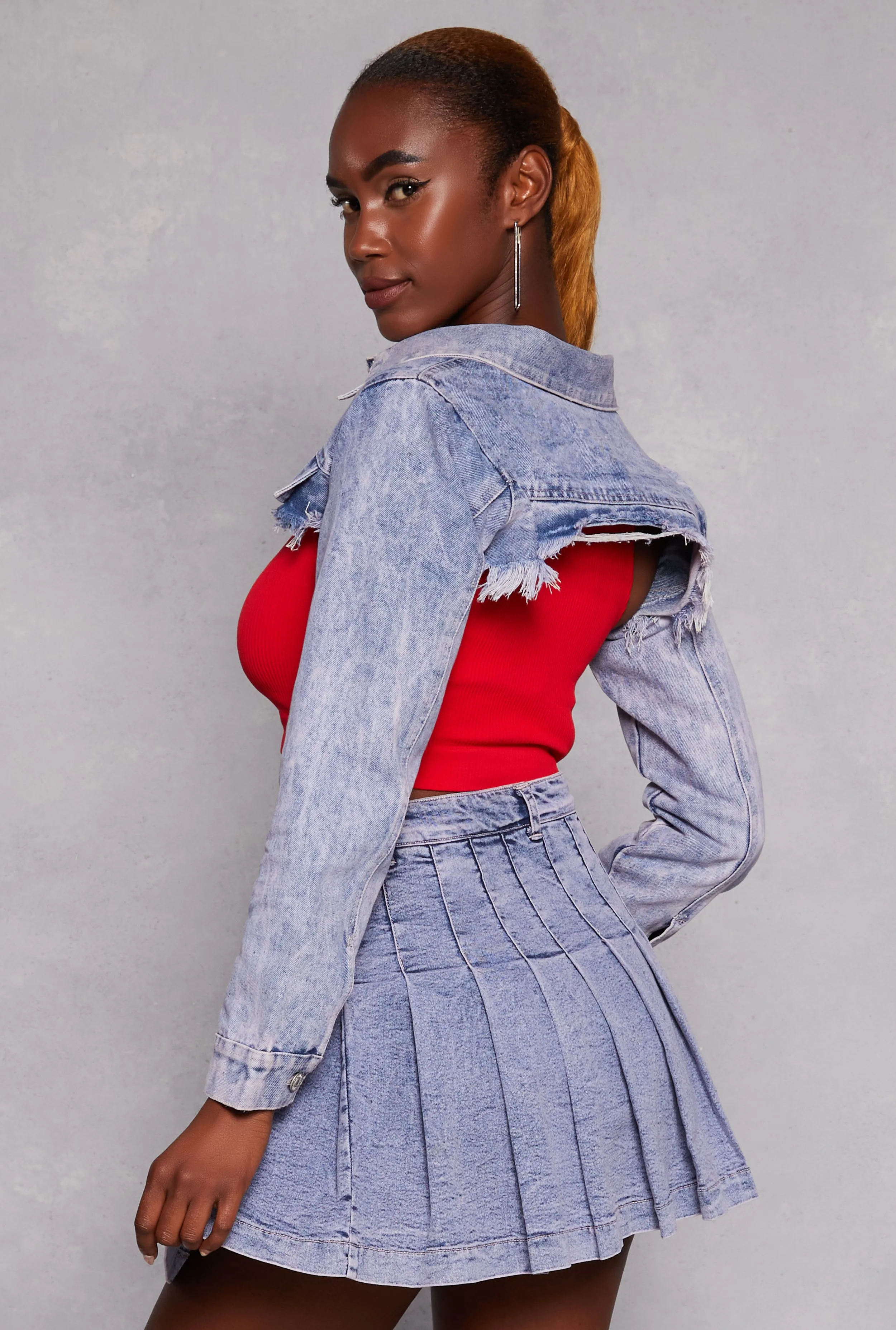 Denim Bolero Raw Hem Jean Jacket sold by Rainbow product image thumbnail 3