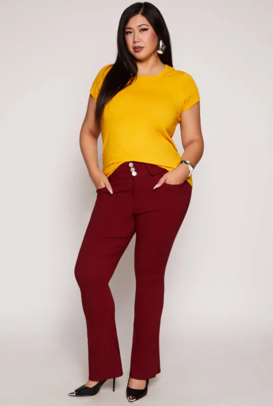 Plus Size Triple Button Boot Cut Pants sold by Rainbow
